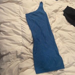 Small BEBE tight blue one shoulder dress